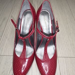 Anne Klein Red Patent T-Strap Pumps
